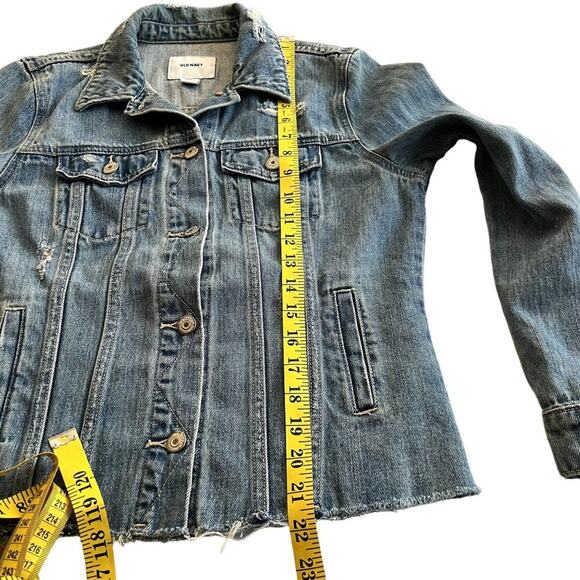 Old Navy Denim Jean Jacket Distressed Women Size Small classic 80s 90s y2k retro - Picture 6 of 7